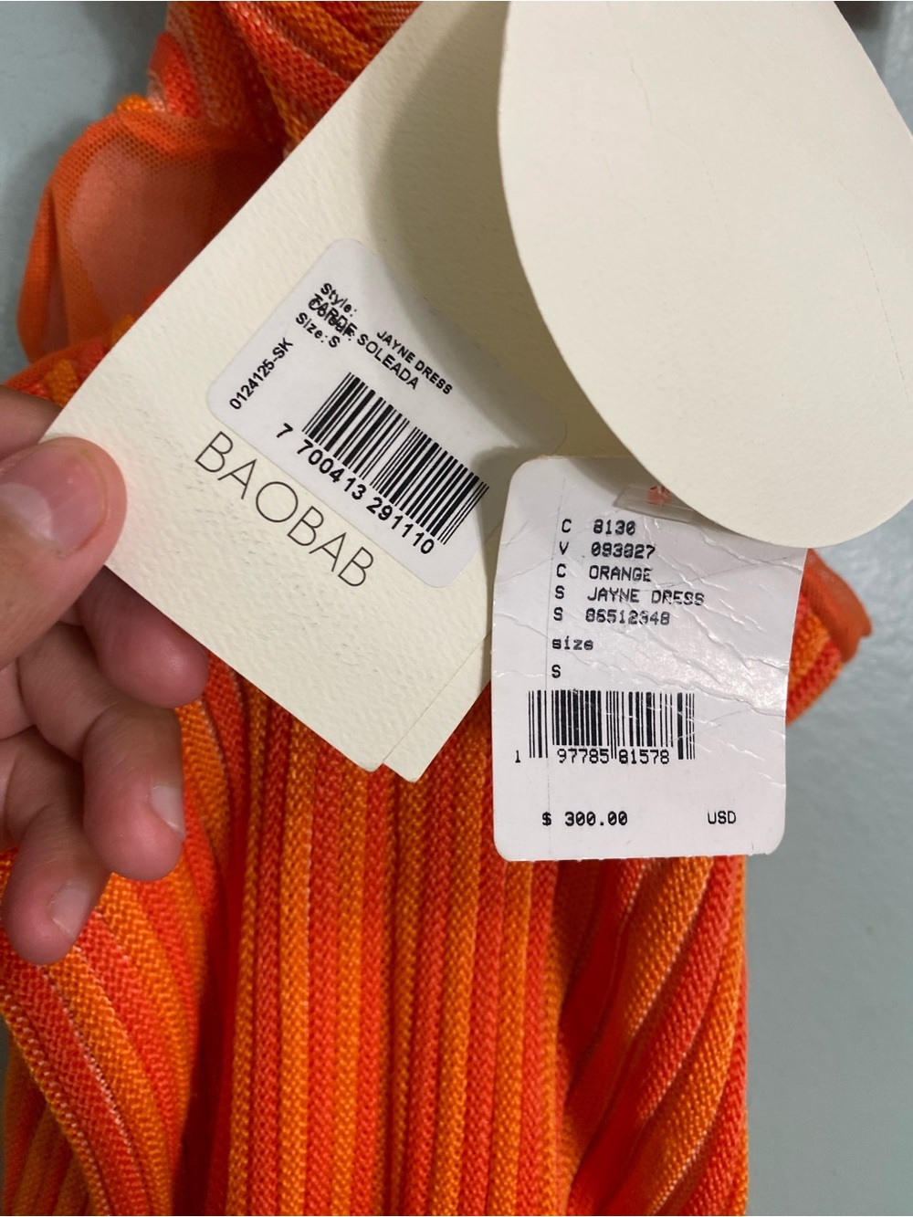 Baobab Jayne Dress Ribbed Stretchy Orange  Small - Picture 6 of 6